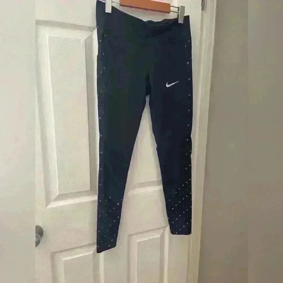 Nike dri-fit racer flash running leggings black polka dot size medium women’s - Picture 1 of 7